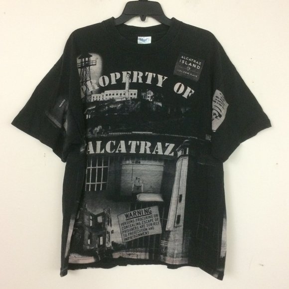 M & O Knits Shirts Vintage 9s Property Of Alcatraz Prison All Over